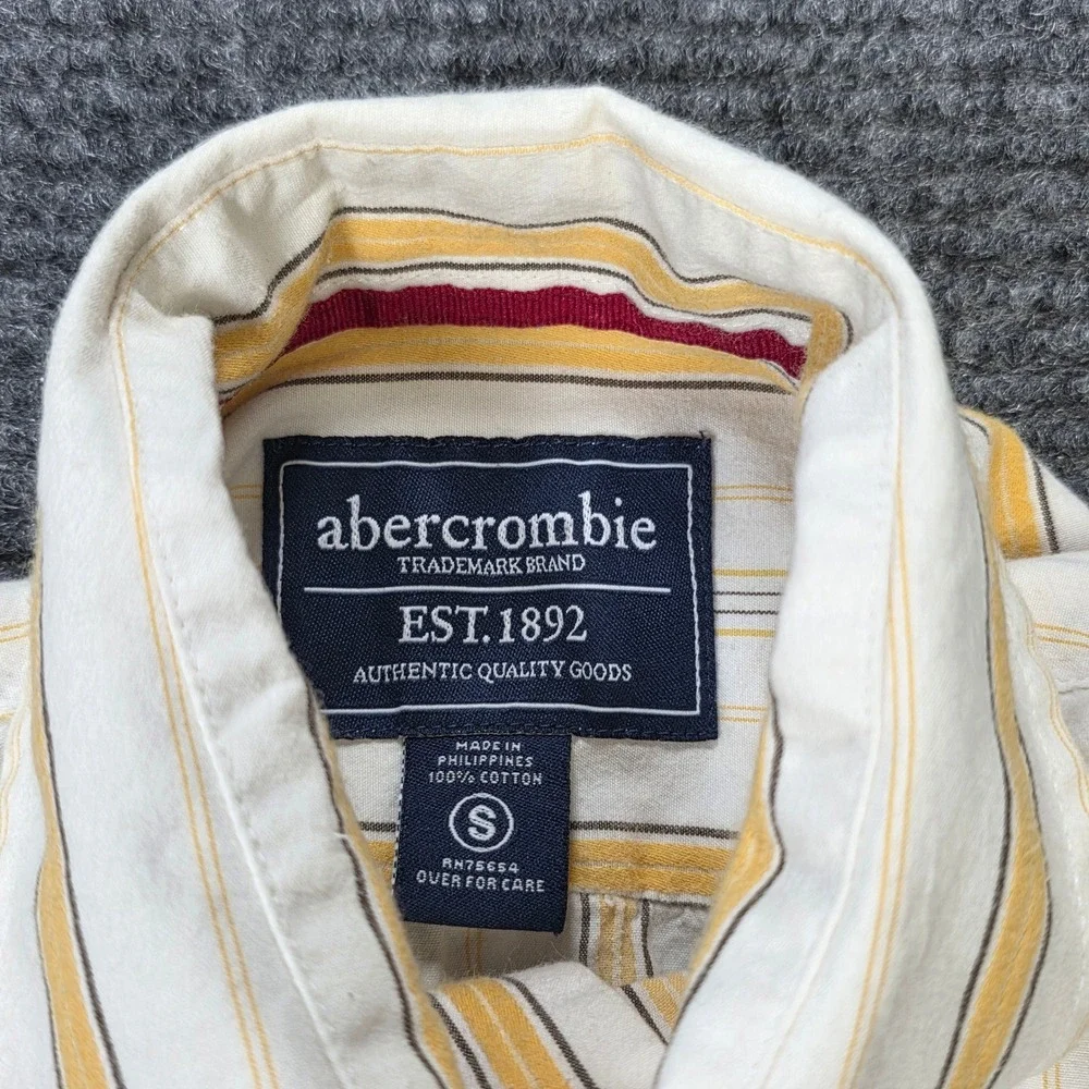 Abercrombie Striped Button‎ Down Shirt Boy's Size S White Yellow Long Sleeve